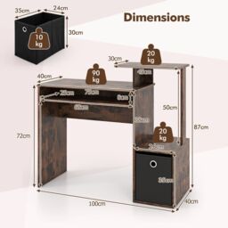 Costway Space-saving Computer Desk with Open Shelf & Fabric Storage Drawer in Brown - thumbnail 2