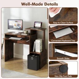 Costway Space-saving Computer Desk with Open Shelf & Fabric Storage Drawer in Brown - thumbnail 4