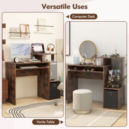 Costway Space-saving Computer Desk with Open Shelf & Fabric Storage Drawer in Brown - thumbnail 5