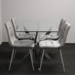 KOSY KOALA Modern Rectangle Glass Dining Table Set With 4 Grey Velvet Chairs Dining Room Furniture in Brown - thumbnail 3