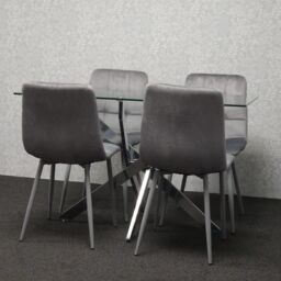 KOSY KOALA Modern Rectangle Glass Dining Table Set With 4 Grey Velvet Chairs Dining Room Furniture in Brown - thumbnail 4