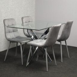 KOSY KOALA Modern Rectangle Glass Dining Table Set With 4 Grey Velvet Chairs Dining Room Furniture in Brown - thumbnail 2