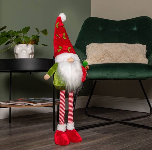 Samuel Alexander 71cm Standing Christmas Gonk with Santa Hat & Extendable Legs in Reg & Green - image 1