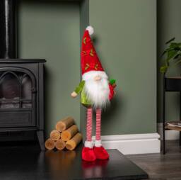 Samuel Alexander 71cm Standing Christmas Gonk with Santa Hat & Extendable Legs in Reg & Green - thumbnail 3
