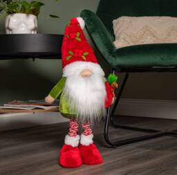 Samuel Alexander 71cm Standing Christmas Gonk with Santa Hat & Extendable Legs in Reg & Green - thumbnail 2