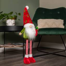 Samuel Alexander 71cm Standing Christmas Gonk with Santa Hat & Extendable Legs in Reg & Green - thumbnail 1