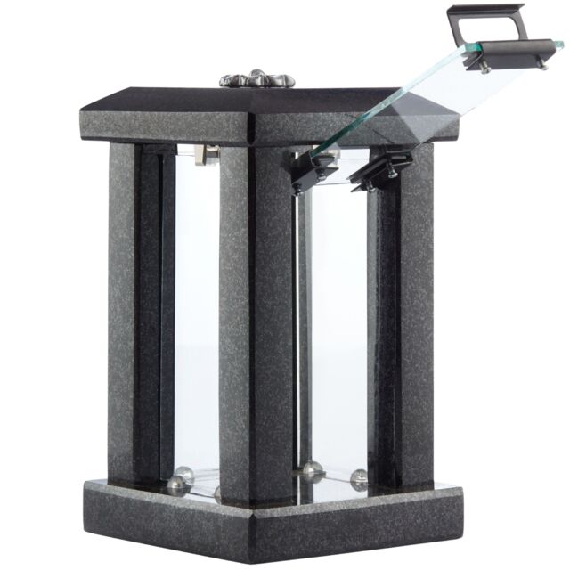 Novecrafto Granite Memorial Lantern with Flower - Grave Ornaments for Cemetery in Black - image 1