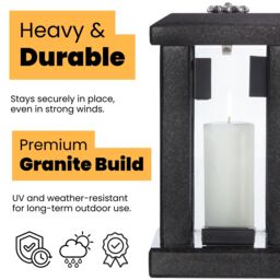 Novecrafto Granite Memorial Lantern with Flower - Grave Ornaments for Cemetery in Black - thumbnail 2