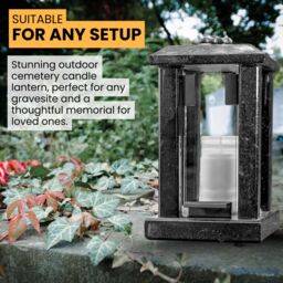 Novecrafto Granite Memorial Lantern with Flower - Grave Ornaments for Cemetery in Black - thumbnail 7