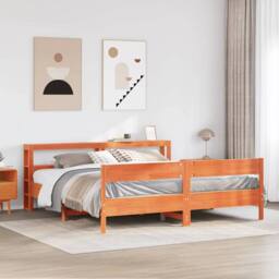 Berkfield Home Decorative Bed Frame Frame Wax Brown 180x200 cm Super King Solid - thumbnail 2