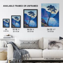 "Artery8 Lone Tree on Loch Ness Scottish Highlands Lake Wall Art Print in Blue - Size: W24"" x H32""" - thumbnail 3