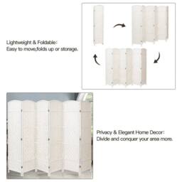 EONLION 6 Panel Weave Wicker Room Divider Hand Made in Beige - Size: 500mm - thumbnail 3