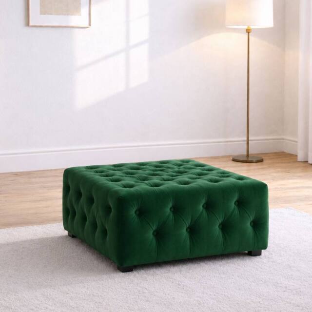 Sofaya Hampton Chesterfield Foot Stool Velvet, Deep Buttoned Coffee Table in Green - Size: 60 cm x 60 cm - image 1