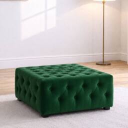 Sofaya Hampton Chesterfield Foot Stool Velvet, Deep Buttoned Coffee Table in Green - Size: 60 cm x 60 cm - thumbnail 2