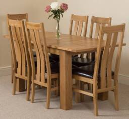 Thats Furniture Hampton 120-160cm Oak Extending Dining Table & 6 Princeton Chairs in Brown - thumbnail 1
