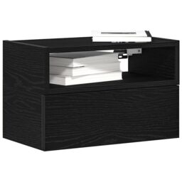 Berkfield Home Wall-mounted Bedside Cabinet Black 45x26x28.5 cm - thumbnail 1