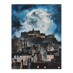 "Artery8 Full Moon Night Edinburgh Castle Conceptual Art Wall Art Print in Blue - Size: W12"" x H16""" - thumbnail 1