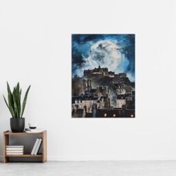 "Artery8 Full Moon Night Edinburgh Castle Conceptual Art Wall Art Print in Blue - Size: W12"" x H16""" - thumbnail 4