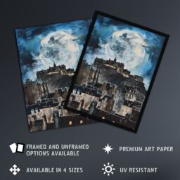 "Artery8 Full Moon Night Edinburgh Castle Conceptual Art Wall Art Print in Blue - Size: W12"" x H16""" - thumbnail 2