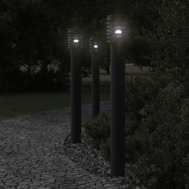Berkfield Home Outdoor Floor Lamps with Outlet 3pcs Black 110cm Stainless Steel - image 1