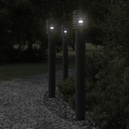 Berkfield Home Outdoor Floor Lamps with Outlet 3pcs Black 110cm Stainless Steel - thumbnail 1