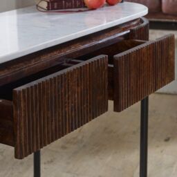 IH Design Tilden Mango Wood Console Table With Marble Top & Metal Legs in White - thumbnail 5