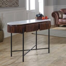 IH Design Tilden Mango Wood Console Table With Marble Top & Metal Legs in White - thumbnail 2