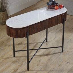 IH Design Tilden Mango Wood Console Table With Marble Top & Metal Legs in White - thumbnail 3