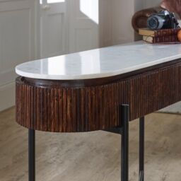 IH Design Tilden Mango Wood Console Table With Marble Top & Metal Legs in White - thumbnail 4
