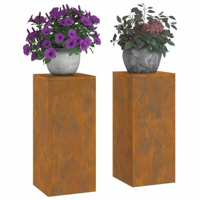 Berkfield Home Outdoor Plant Stands Pillar 2 pcs 24x24x55 cm Weathering Steel - Size: 24 x 24 x 55 cm - image 1