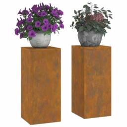 Berkfield Home Outdoor Plant Stands Pillar 2 pcs 24x24x55 cm Weathering Steel - Size: 24 x 24 x 55 cm - thumbnail 1