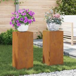 Berkfield Home Outdoor Plant Stands Pillar 2 pcs 24x24x55 cm Weathering Steel - Size: 24 x 24 x 55 cm - thumbnail 4