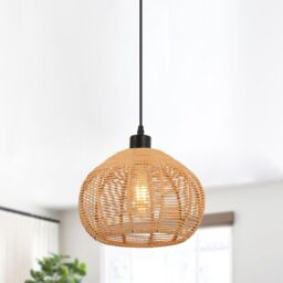 Garwarm 1 - Light Rattan Farmhouse Bohemian Single Globe Pendant in Bronze