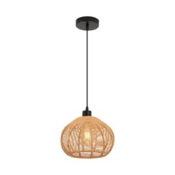 Garwarm 1 - Light Rattan Farmhouse Bohemian Single Globe Pendant in Bronze - thumbnail 2