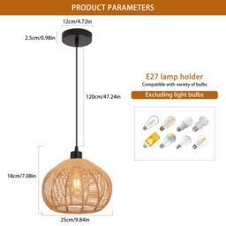 Garwarm 1 - Light Rattan Farmhouse Bohemian Single Globe Pendant in Bronze - thumbnail 5