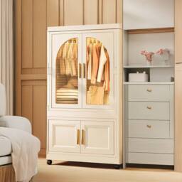 Living and Home 2 Tier Folding Wardrobe Storage Bins with Doors in Cream - thumbnail 2