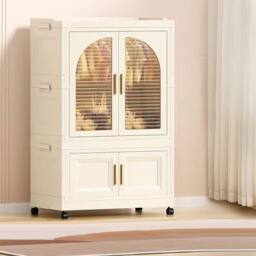 Living and Home 2 Tier Folding Wardrobe Storage Bins with Doors in Cream - thumbnail 5