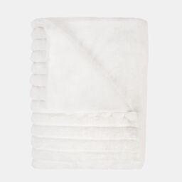 OHS Ribbed Faux Fur Throw Super Soft Fluffy Thick Fleece Bed Blanket in White - Size: 150 cm × 200 cm - thumbnail 4
