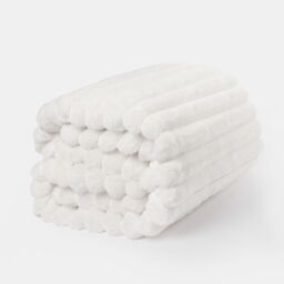 OHS Ribbed Faux Fur Throw Super Soft Fluffy Thick Fleece Bed Blanket in White - Size: 150 cm × 200 cm - thumbnail 2