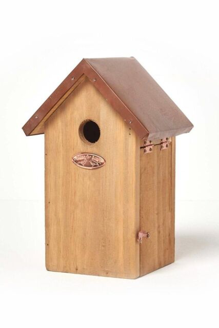 Homescapes Wooden Blue Tit Bird Box House with Copper Roof in Brown - image 1