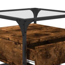Berkfield Home Coffee Table with Glass Top Smoked Oak 50x50x45 cm Steel in Brown - Size: 50 x 50 x 45 cm - thumbnail 8