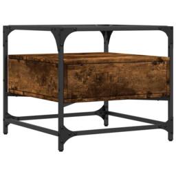 Berkfield Home Coffee Table with Glass Top Smoked Oak 50x50x45 cm Steel in Brown - Size: 50 x 50 x 45 cm - thumbnail 6