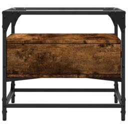 Berkfield Home Coffee Table with Glass Top Smoked Oak 50x50x45 cm Steel in Brown - Size: 50 x 50 x 45 cm - thumbnail 5