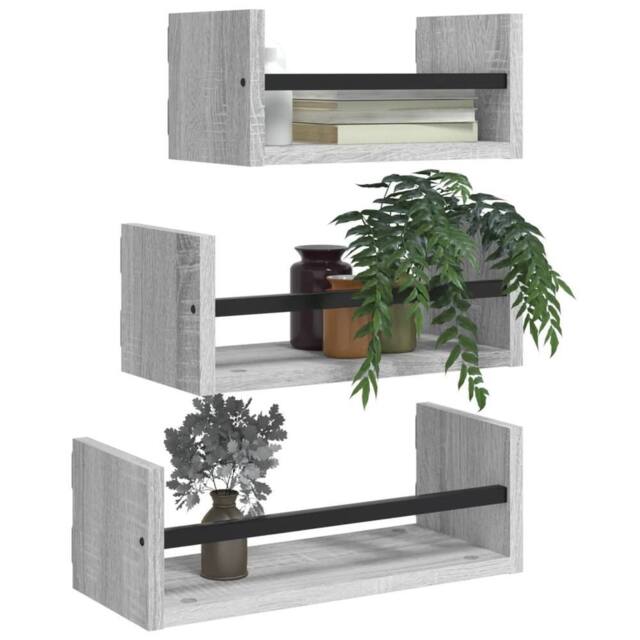 Berkfield Home Spacious 3 Piece Wall Shelf Set with Bars Grey Sonoma Engineered wood - image 1