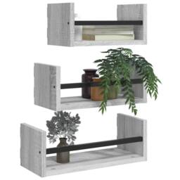 Berkfield Home Spacious 3 Piece Wall Shelf Set with Bars Grey Sonoma Engineered wood - thumbnail 1
