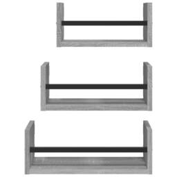Berkfield Home Spacious 3 Piece Wall Shelf Set with Bars Grey Sonoma Engineered wood - thumbnail 4
