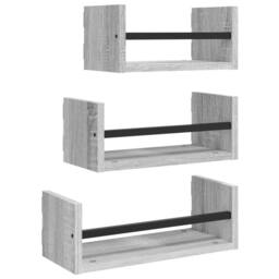 Berkfield Home Spacious 3 Piece Wall Shelf Set with Bars Grey Sonoma Engineered wood - thumbnail 3