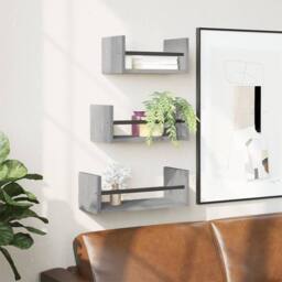 Berkfield Home Spacious 3 Piece Wall Shelf Set with Bars Grey Sonoma Engineered wood - thumbnail 2