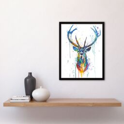 Artery8 Deer Stag Colourful Ink Splat Bright Portrait Framed Wall Art - Size: A4 - thumbnail 4