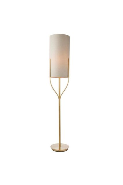 Netlighting Fraser Base & Shade Floor Lamp Satin Brass Plate Natural Linen Mix Fabric in Gold - image 1